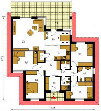Spiegelverkehrter Entwurf | Grundriss des Erdgeschosses - BUNGALOW 124